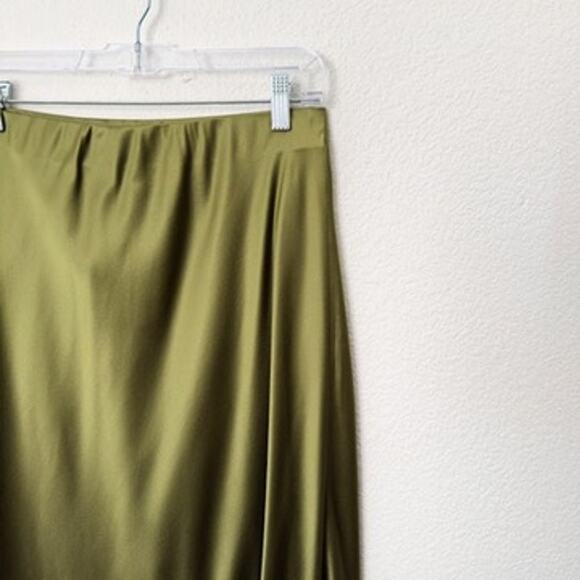 [Serenity] Olive Green Elastic Waist Pull On Silk Satin Midi Slip Skirt NWT XL - Picture 7 of 12
